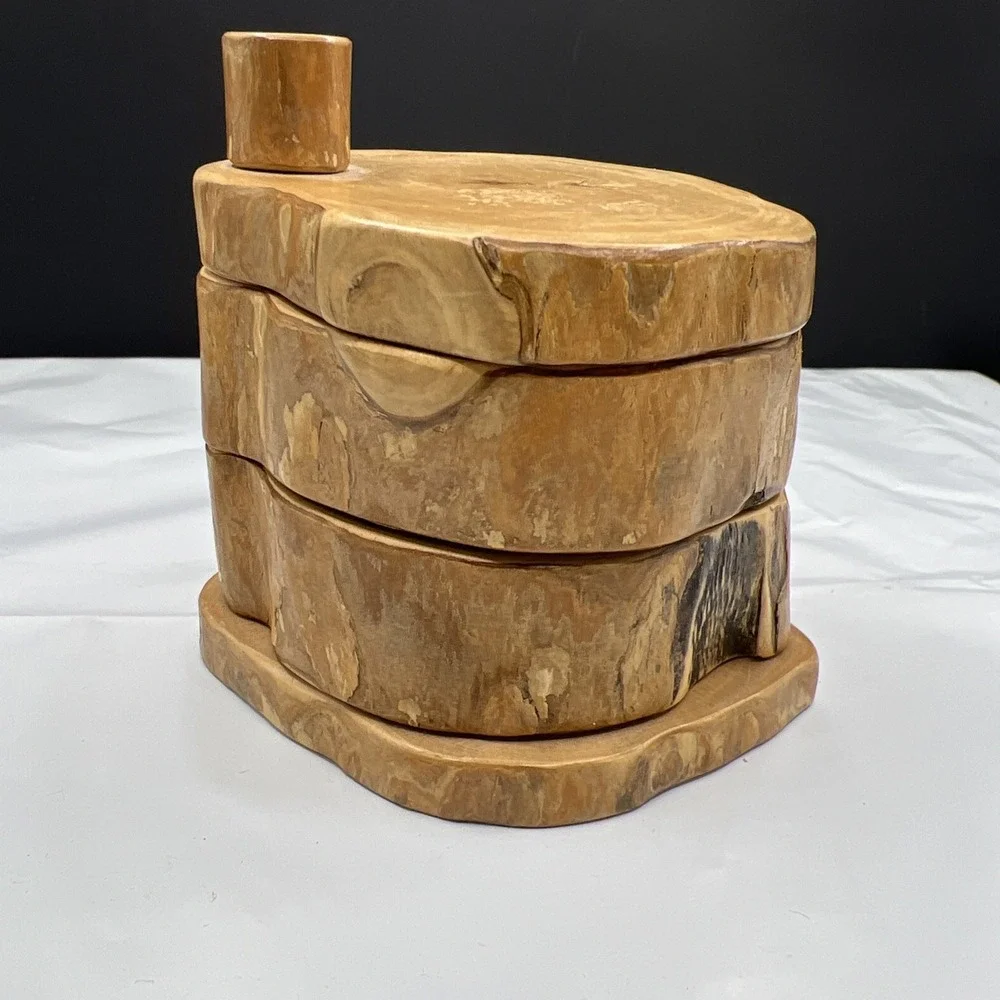 Handcrafted Live Edge Wooden Bandsaw Jewelry Box Swivel Stacked Keepsake Trinket